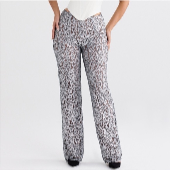 House of Cb Mara Silver MetallicLace Trousers - Picture 1 of 9